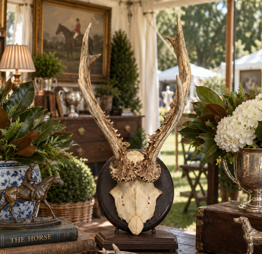 Antique Austrian Roe Deer Antlers on Oak Mount