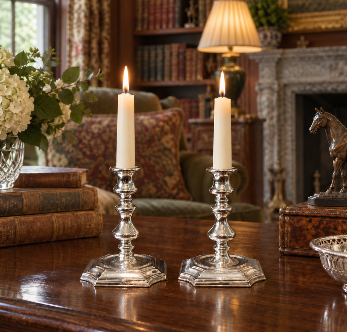 Pair of Antique Silver Baluster Candlesticks