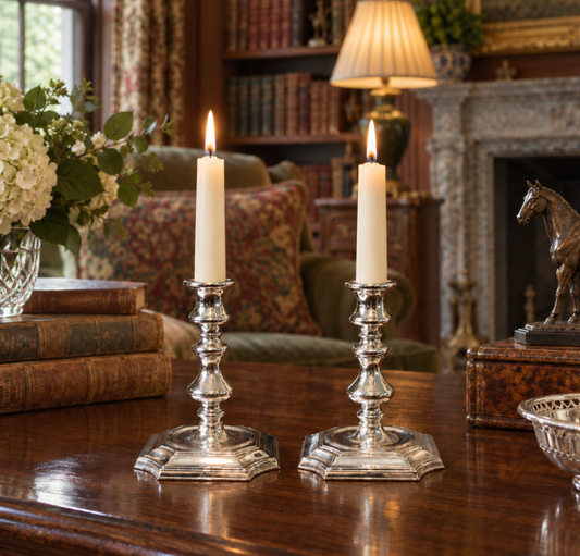 Pair of Antique Silver Baluster Candlesticks