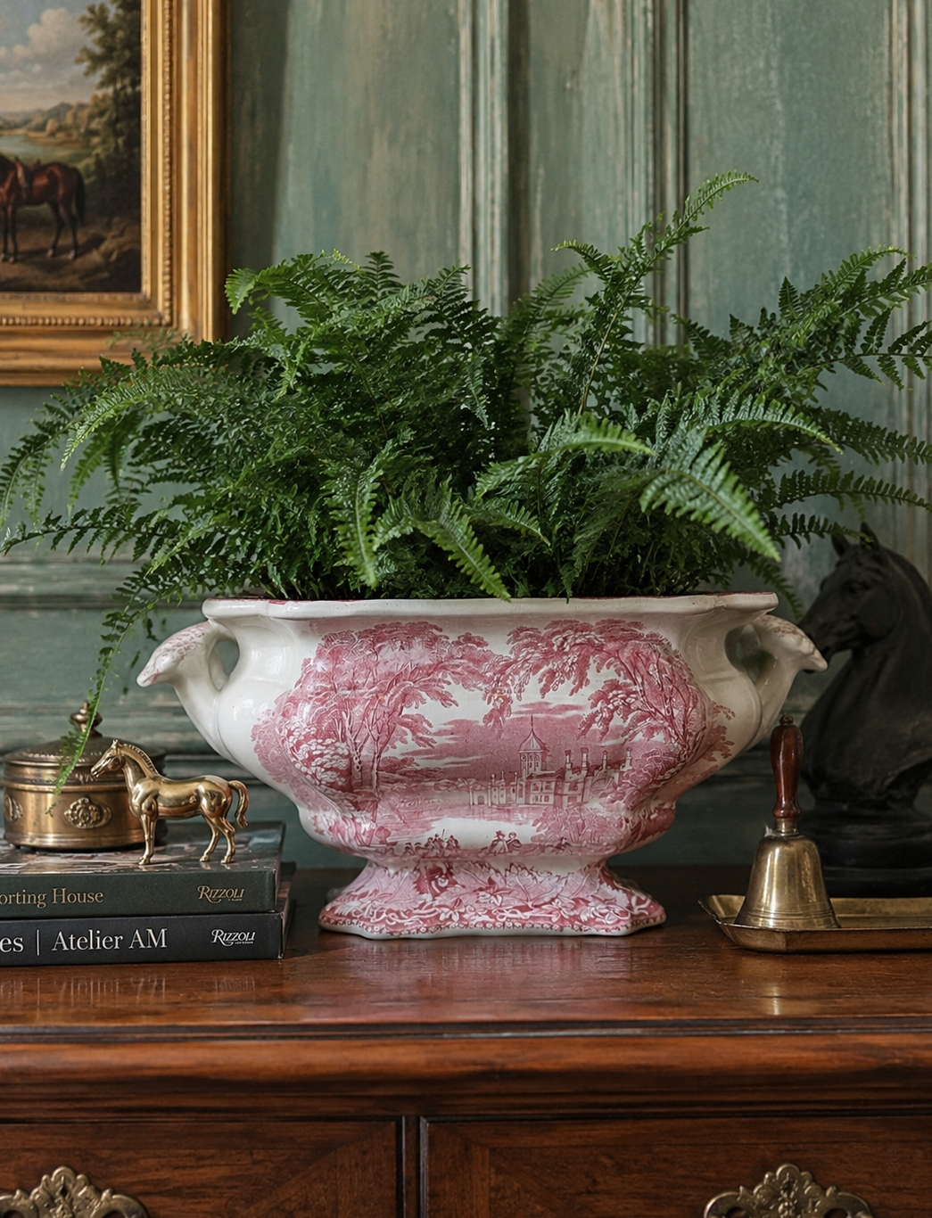 Mason’s Pink Vista Ironstone Tureen Cachepot | Antique English Transferware Planter
