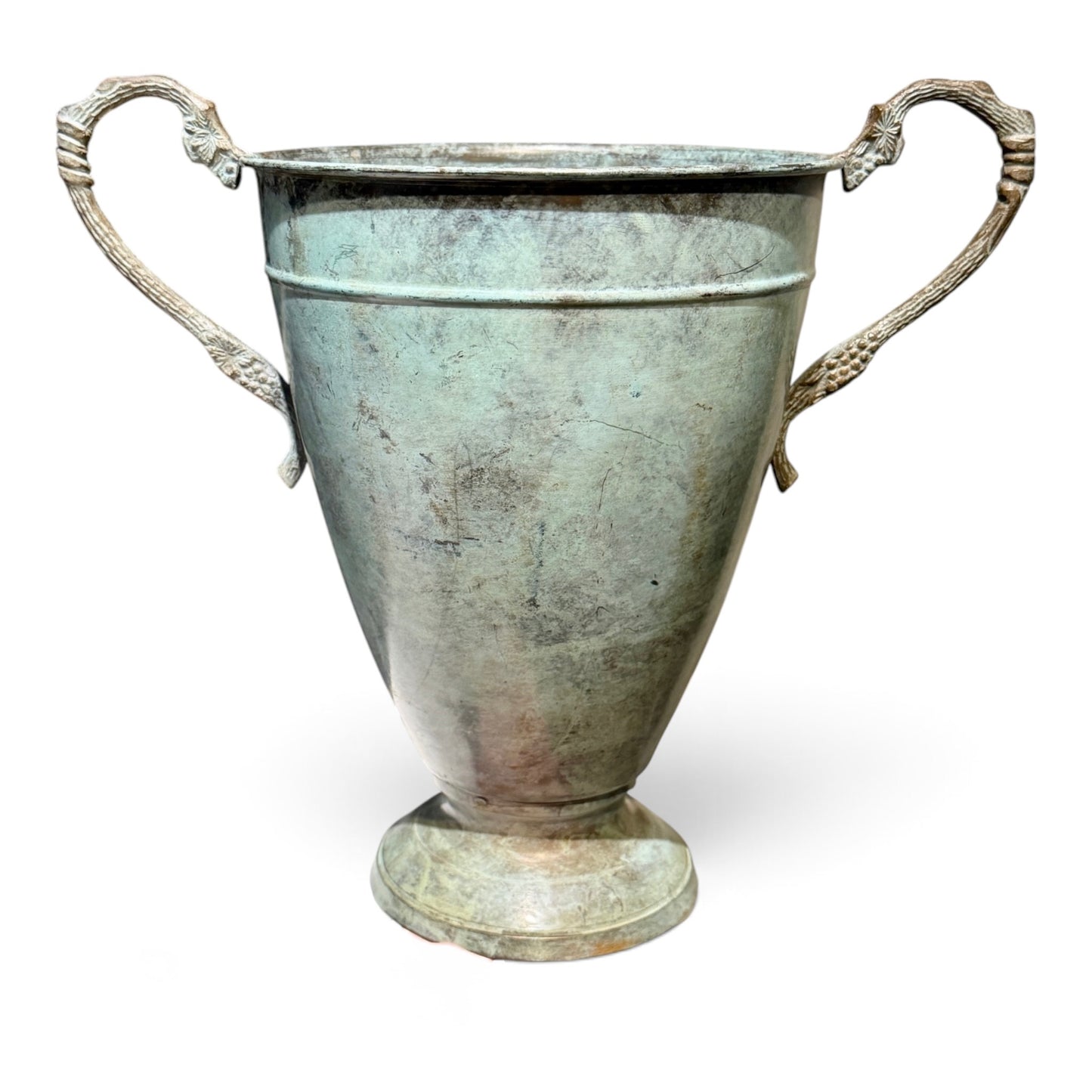 Antique French Verdigris Trophy Urn Champagne Cooler with Ornate Handles