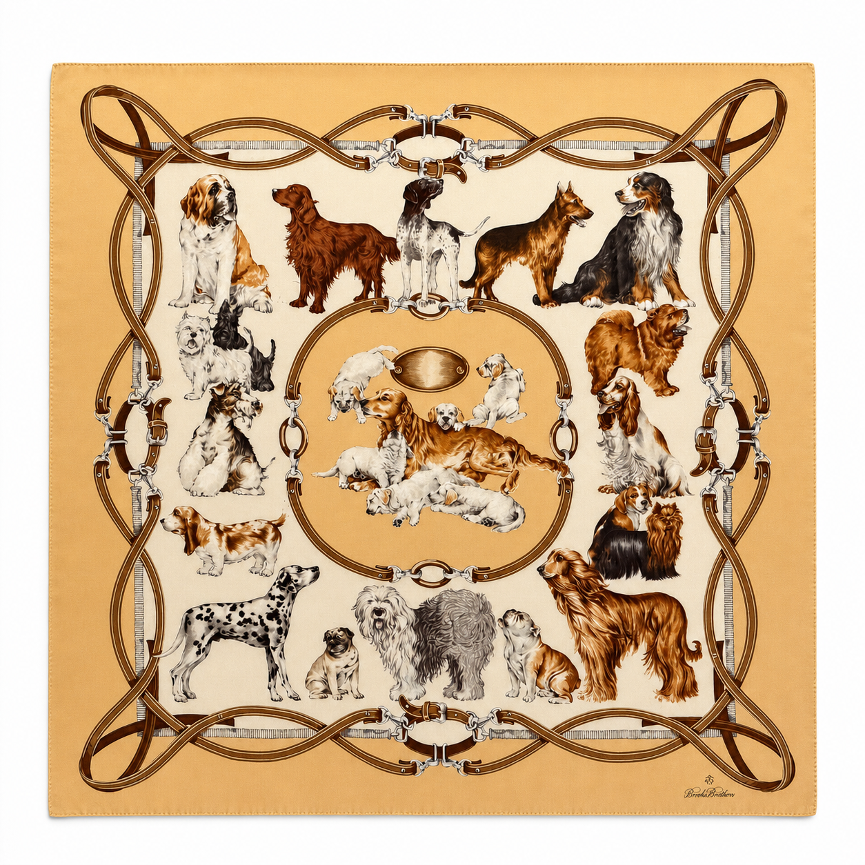 Rare Vintage Brooks Brothers Silk Dog Breeds Scarf - Made In Italy