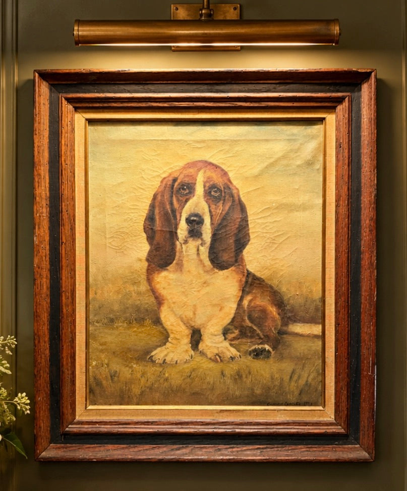 Vintage Basset Hound Oil Painting c.1967 by Ginnie Crozier Otis - Framed & Signed