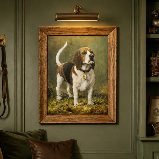 Vintage beagle oil painting, original dog painting, framed dog portrait, vintage sporting dog art, beagle portrait painting, hunting dog painting, traditional dog wall art, vintage animal oil painting, dog lover decor, Ralph Lauren style decor.