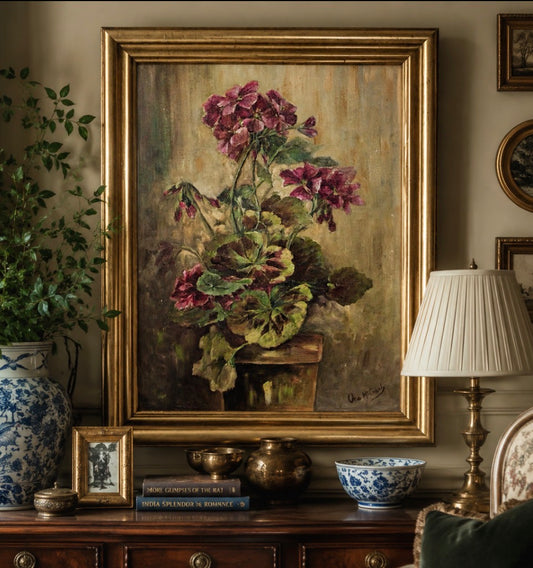 Antique Botanical Original Oil Painting - Signed