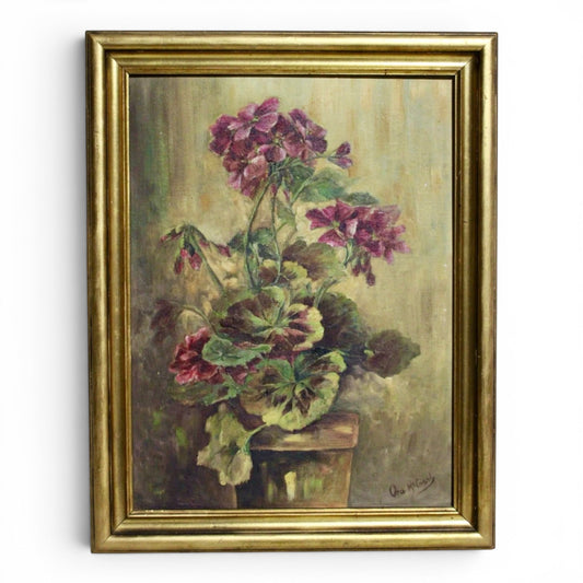 Antique Botanical Original Oil Painting - Signed