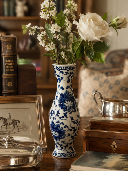 Vintage Porcelain Chinoiserie Fluted Bud Vase