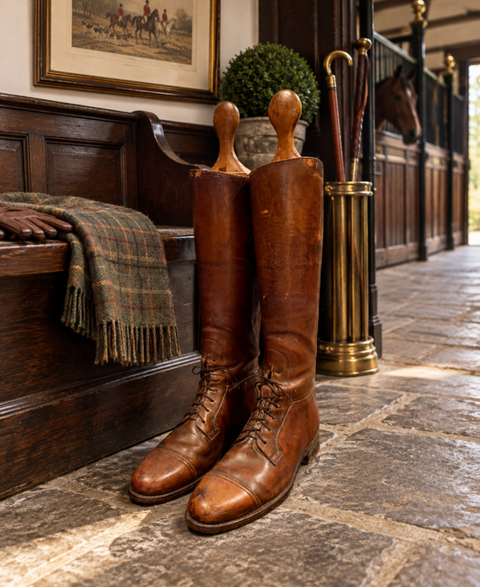Vintage Custom Dehner Leather Equestrian Field Boots with Wooden Boot Trees
