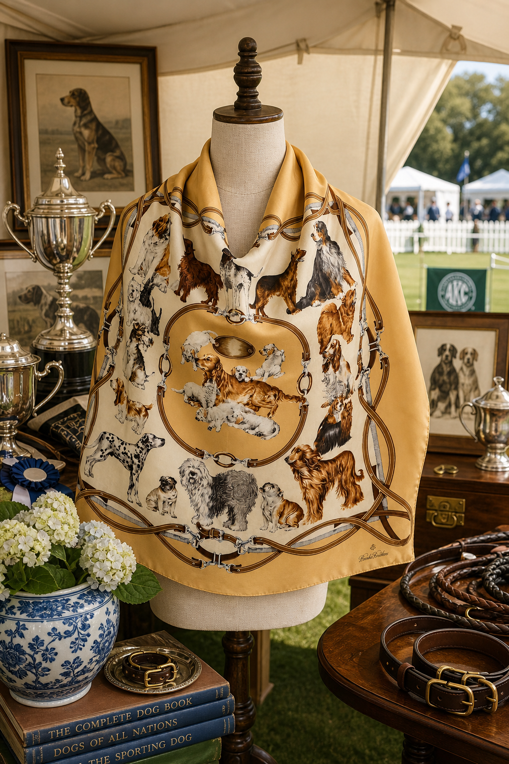 Rare Vintage Brooks Brothers Silk Dog Breeds Scarf - Made In Italy