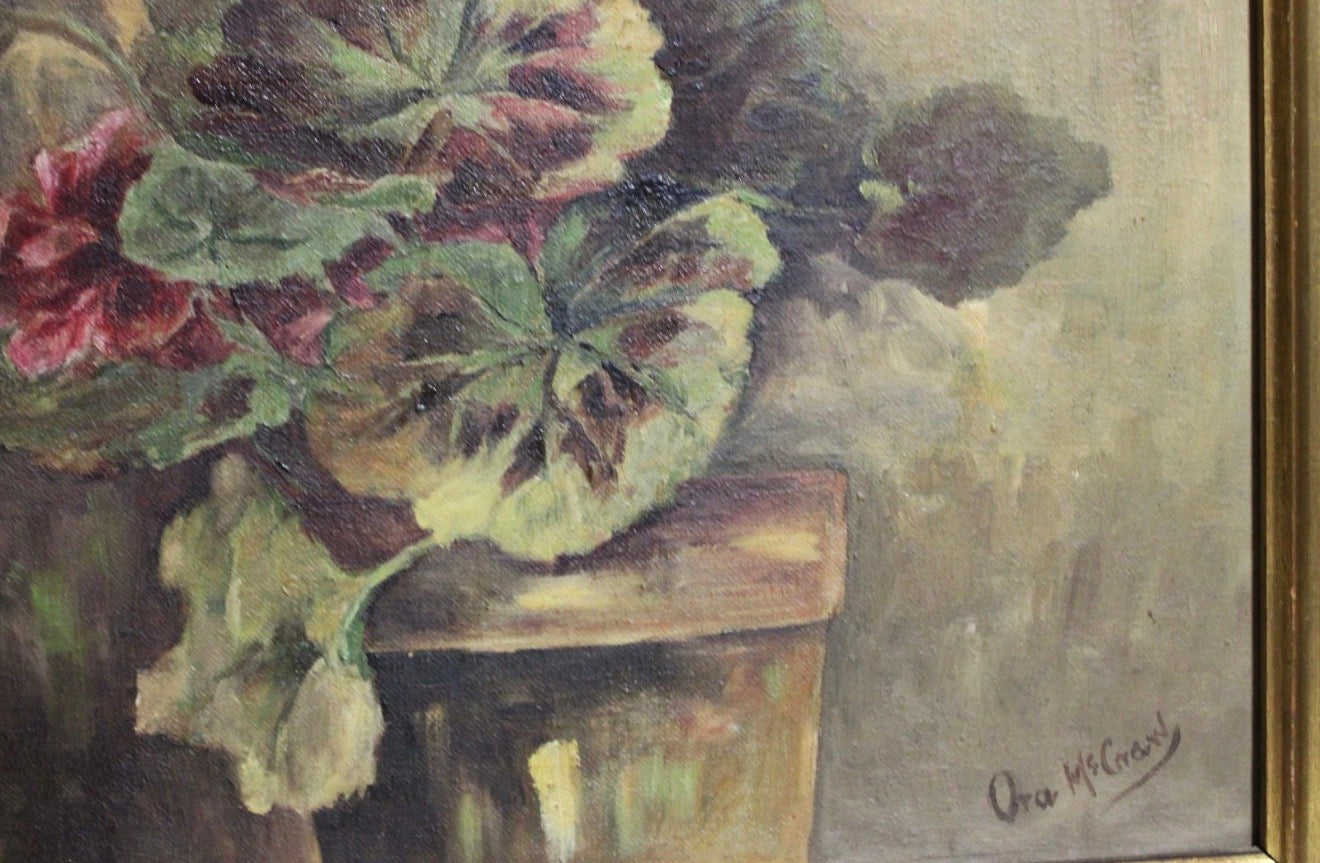 Antique Botanical Original Oil Painting - Signed