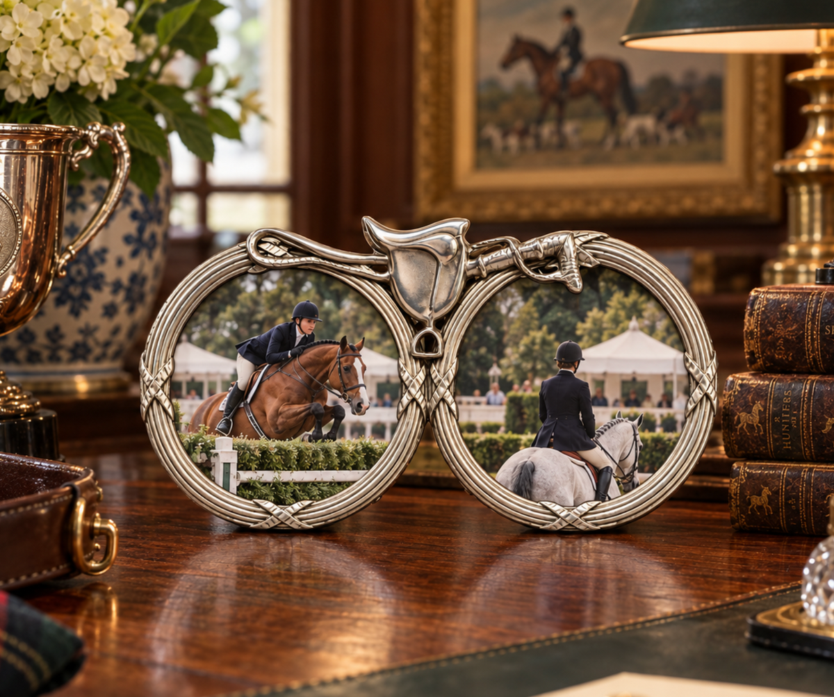 Vintage 1991 Elias Double Equestrian Pewter Picture Frame