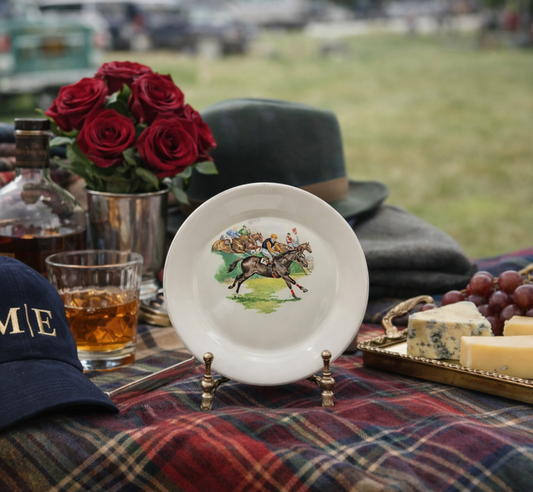 Vintage English Steeplechase Horse Racing Stoneware Plate with 22 Carat Gold Accent