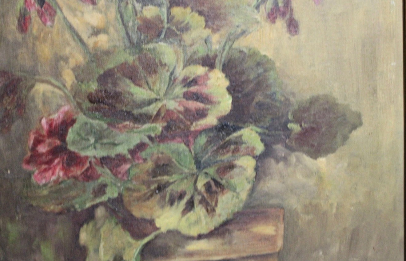 Antique Botanical Original Oil Painting - Signed