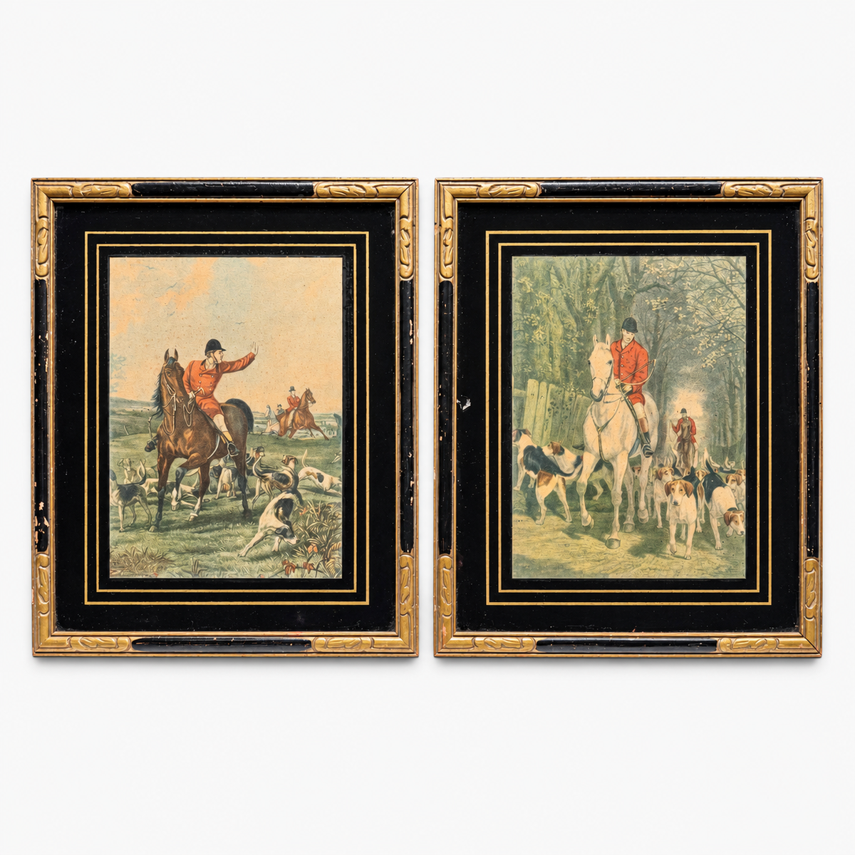 Vintage Framed English Fox Hunt Prints, Pair