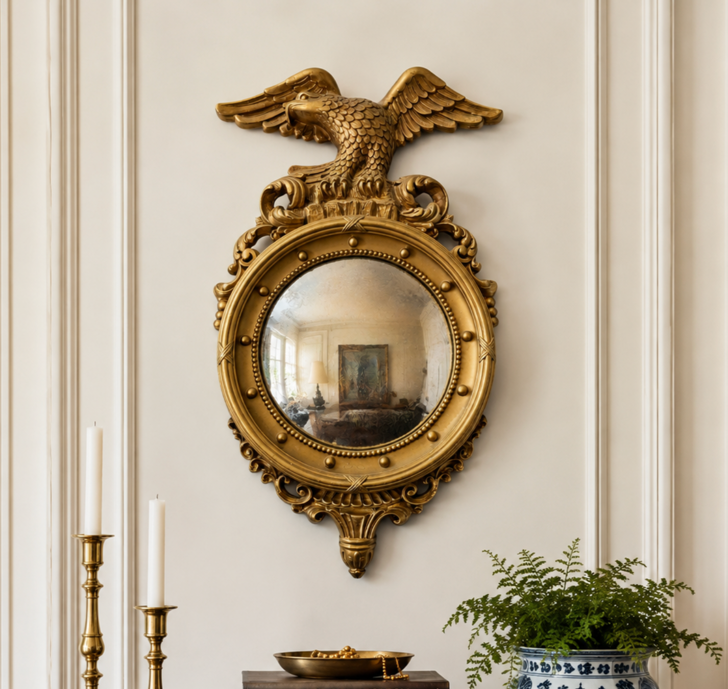 Vintage American Federal Eagle Convex Bull’s-Eye Mirror