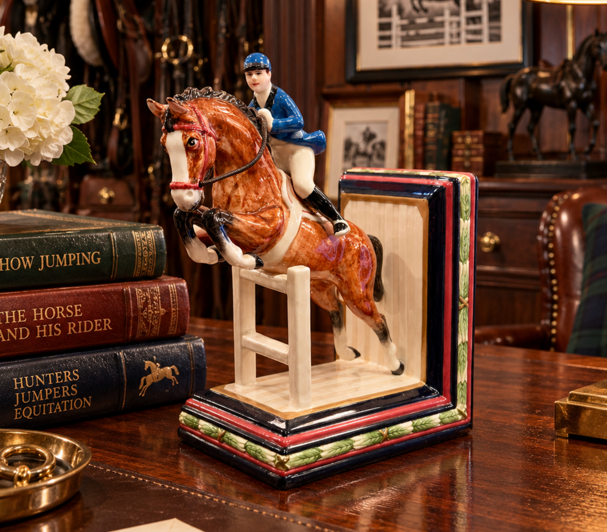 Vintage Fitz & Floyd Equestrian Show Jumper Bookend