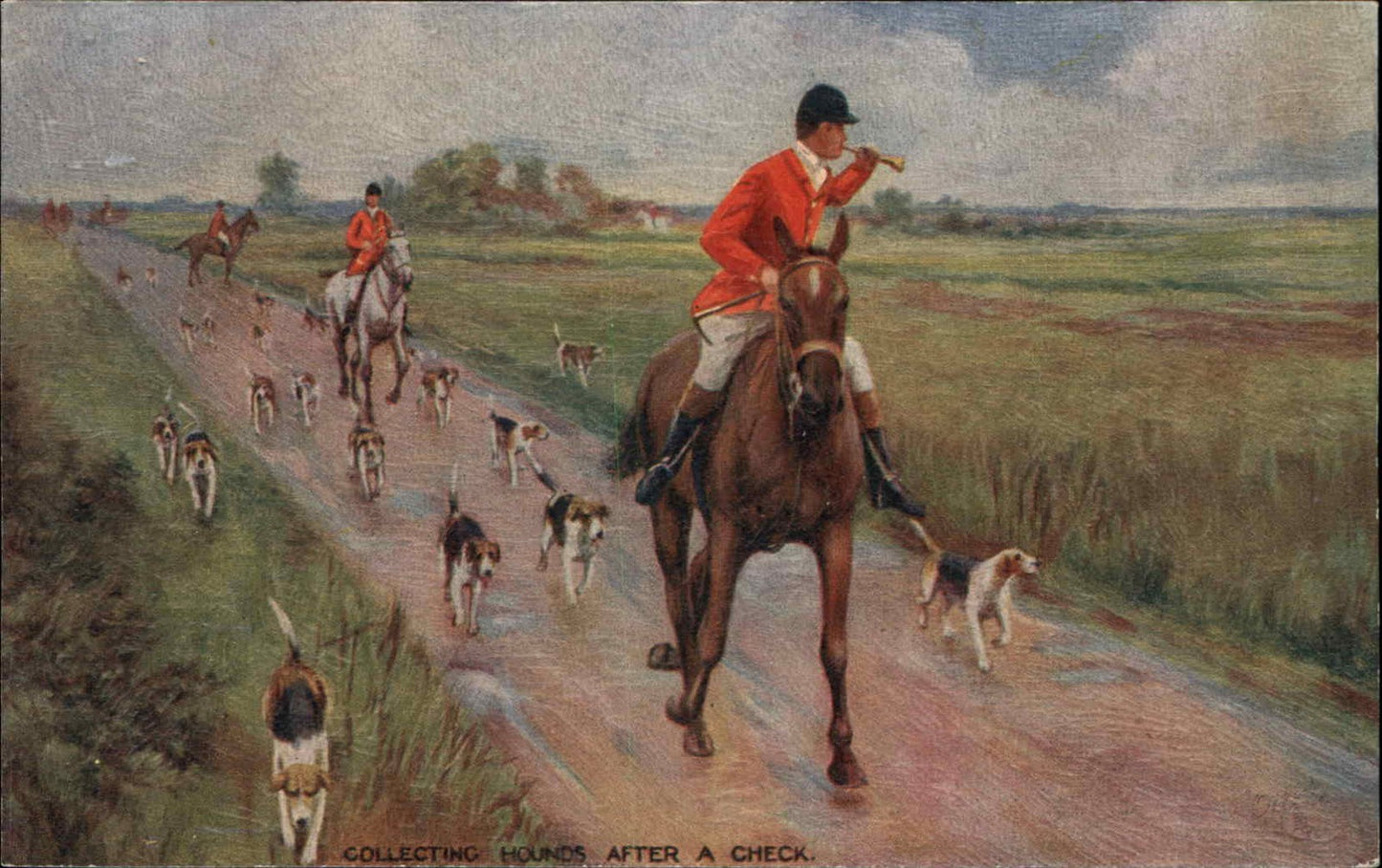 Antique 1910 Tuck's English Fox Hunting Postcard in Silver Equestrian Frame