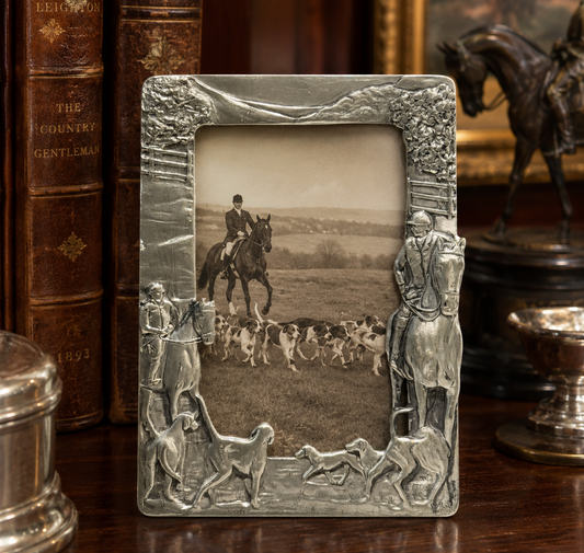 Vintage Pewter Fox Hunting Picture Frame