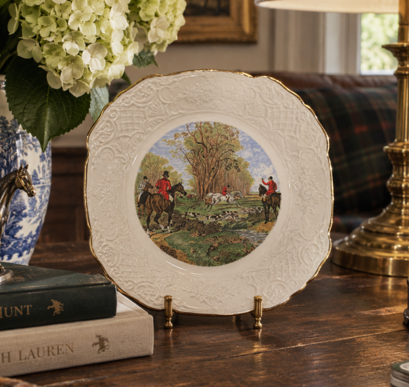 Vintage Crown Dorset Fox Hunt Porcelain Cabinet Plate