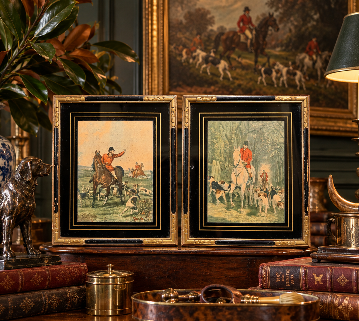 Vintage Framed English Fox Hunt Prints, Pair