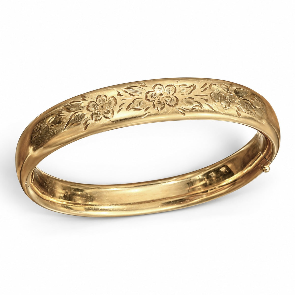 Antique Gold-Filled Floral Engraved Sliding Bangle Bracelet