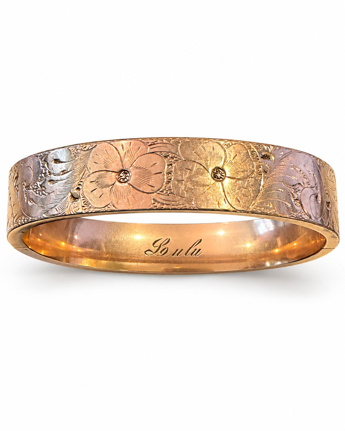 Antique Edwardian Engraved Floral Gold-Filled Hinged Bangle Bracelet