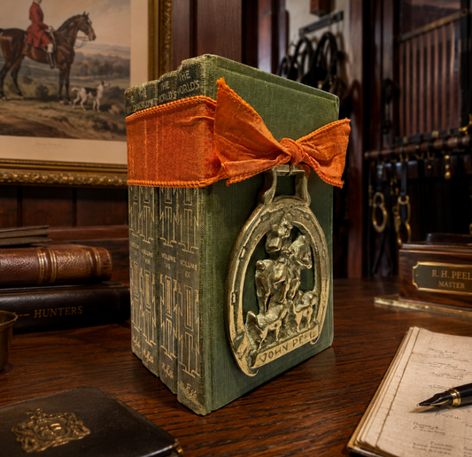c.1929 Equestrian Book Vignette with Vintage John Peel English Horse Brass & Detective Books