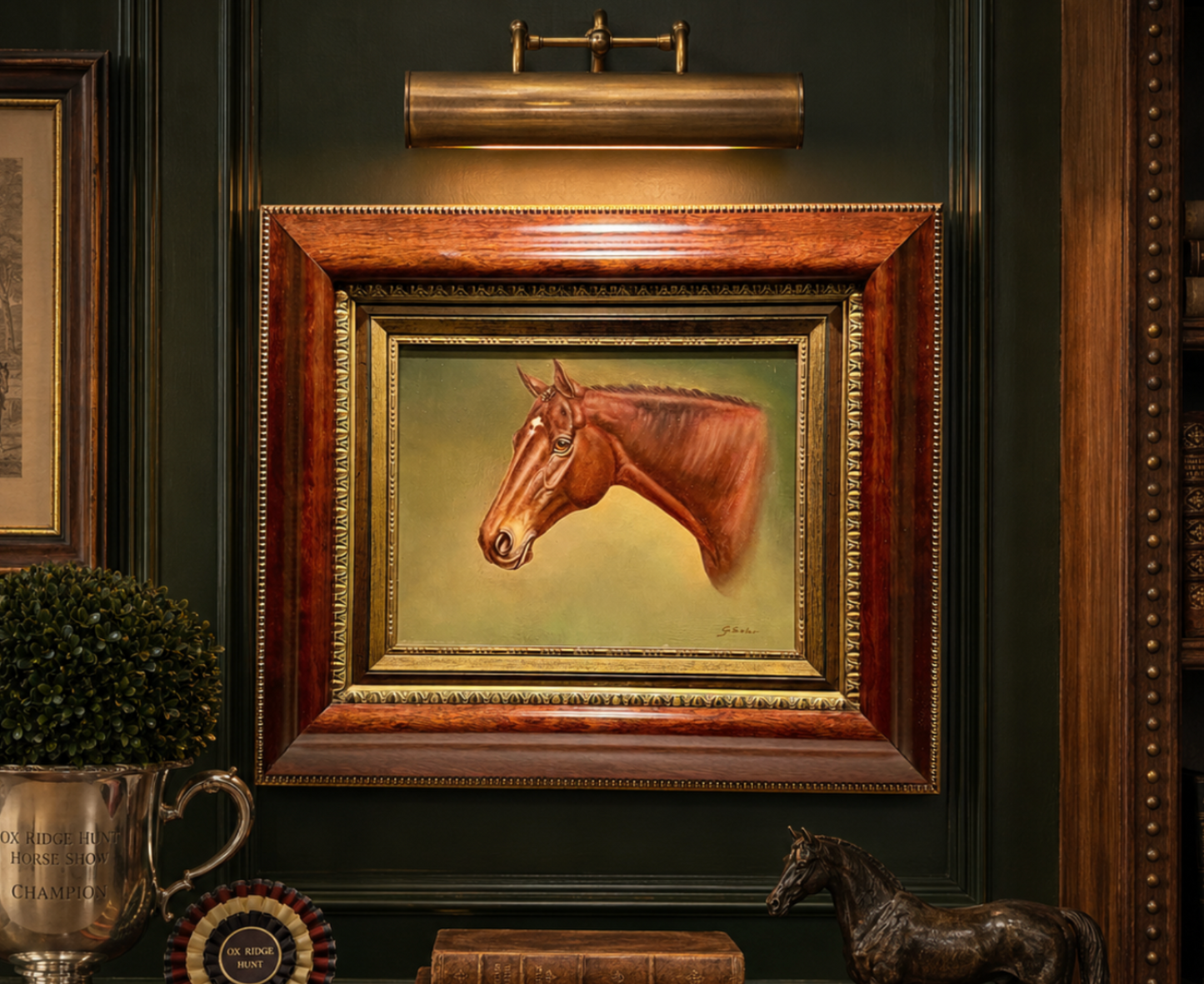 Vintage Original Equine Portrait Oil Painting - Signed - in Wood & Gilt Frame