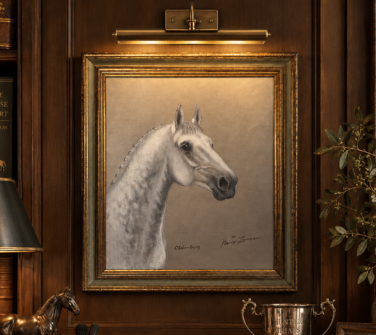 Vintage Original Equestrian Oil Painting of an Oldenburg Horse, Signed & Framed