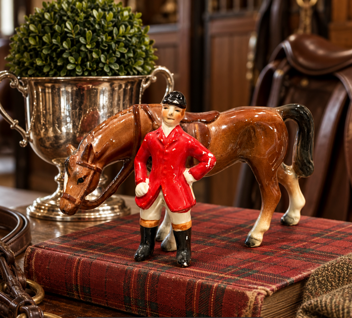 Vintage Hand-Painted Ceramic Horse & Huntsman Figurine