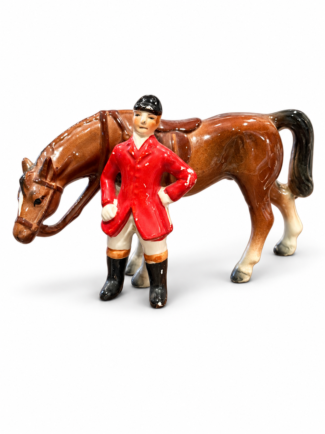Vintage Hand-Painted Ceramic Horse & Huntsman Figurine