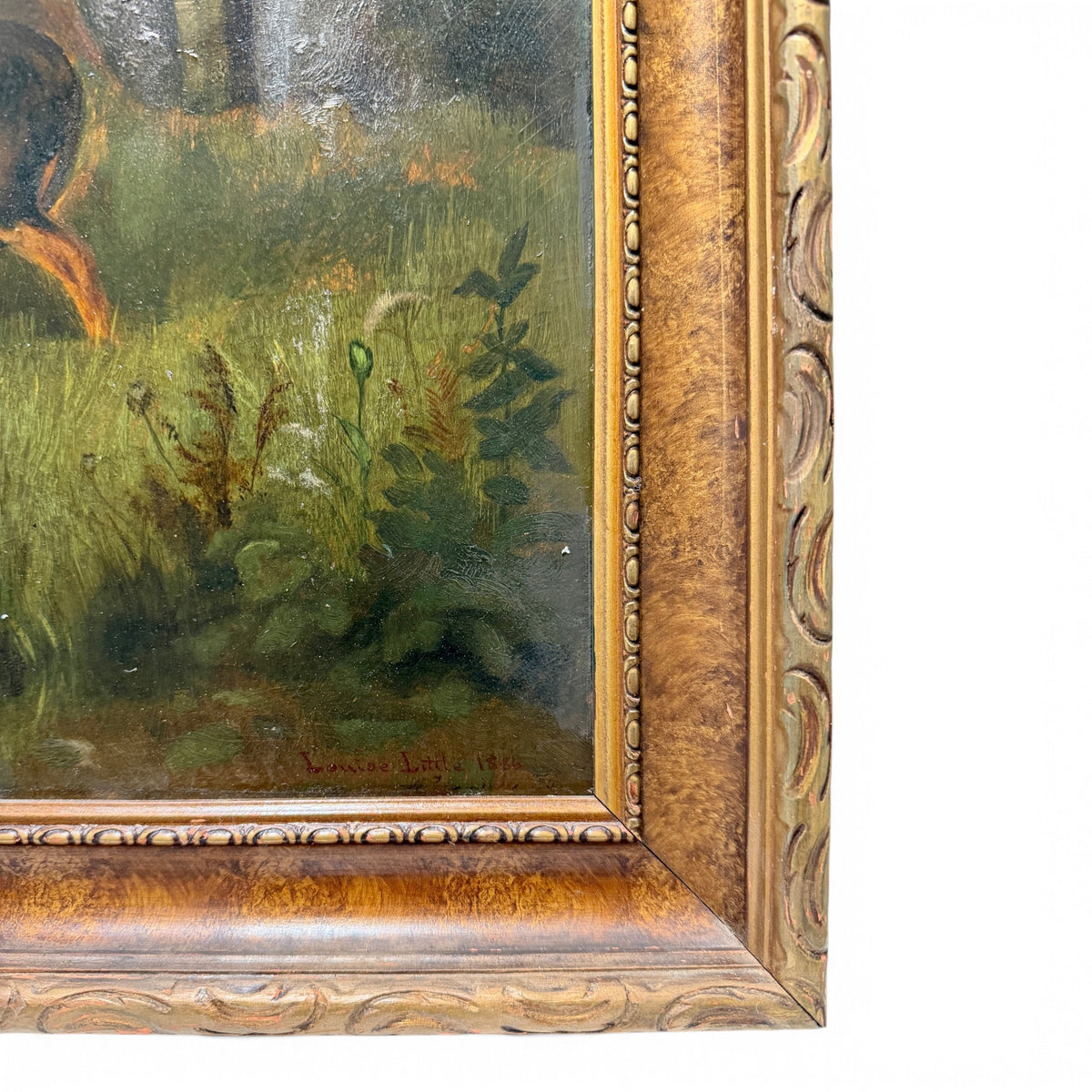 Antique c. 1886 Hunting Dogs & Hare Original Oil Painting - Signed & Framed
