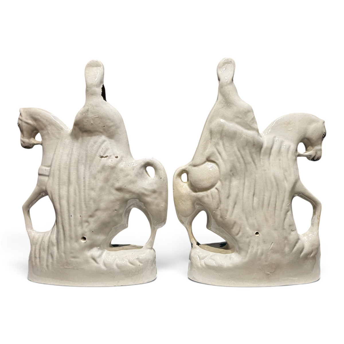 Large Antique Staffordshire Scottish Highland Hunters on Horseback — Pair