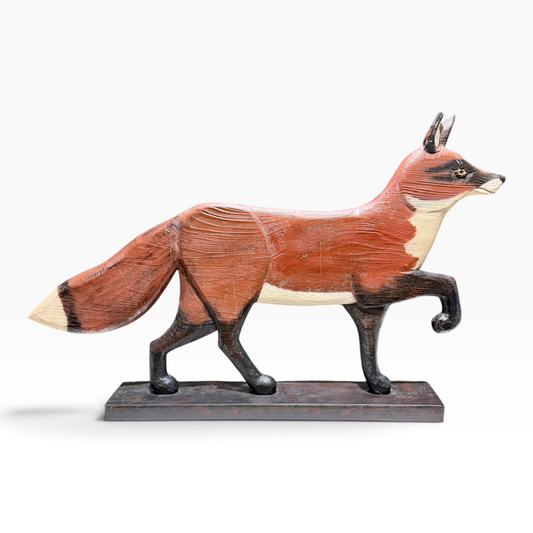 Vintage Hand-Carved & Hand-Painted Wooden Fox Sculpture