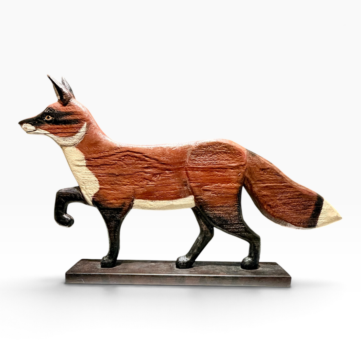 Vintage Hand-Carved & Hand-Painted Wooden Fox Sculpture