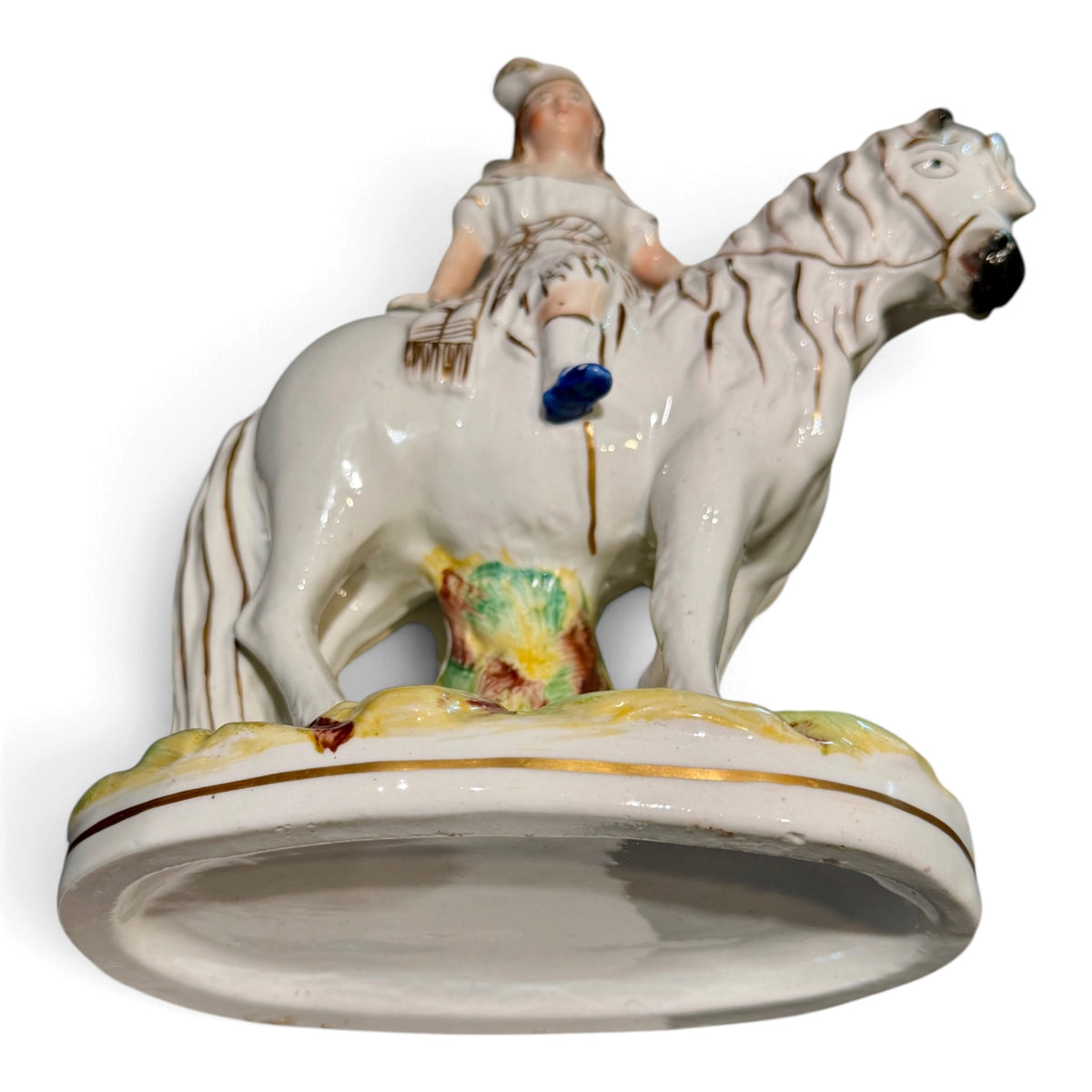Antique Victorian Staffordshire Lady on Horse Equestrian Figurine