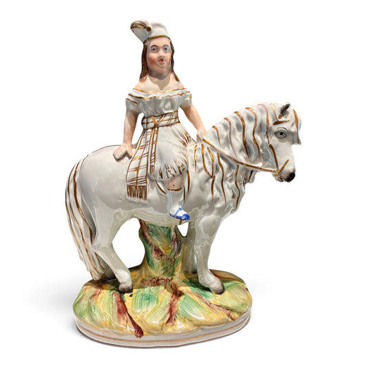 Antique Victorian Staffordshire Lady on Horse Equestrian Figurine