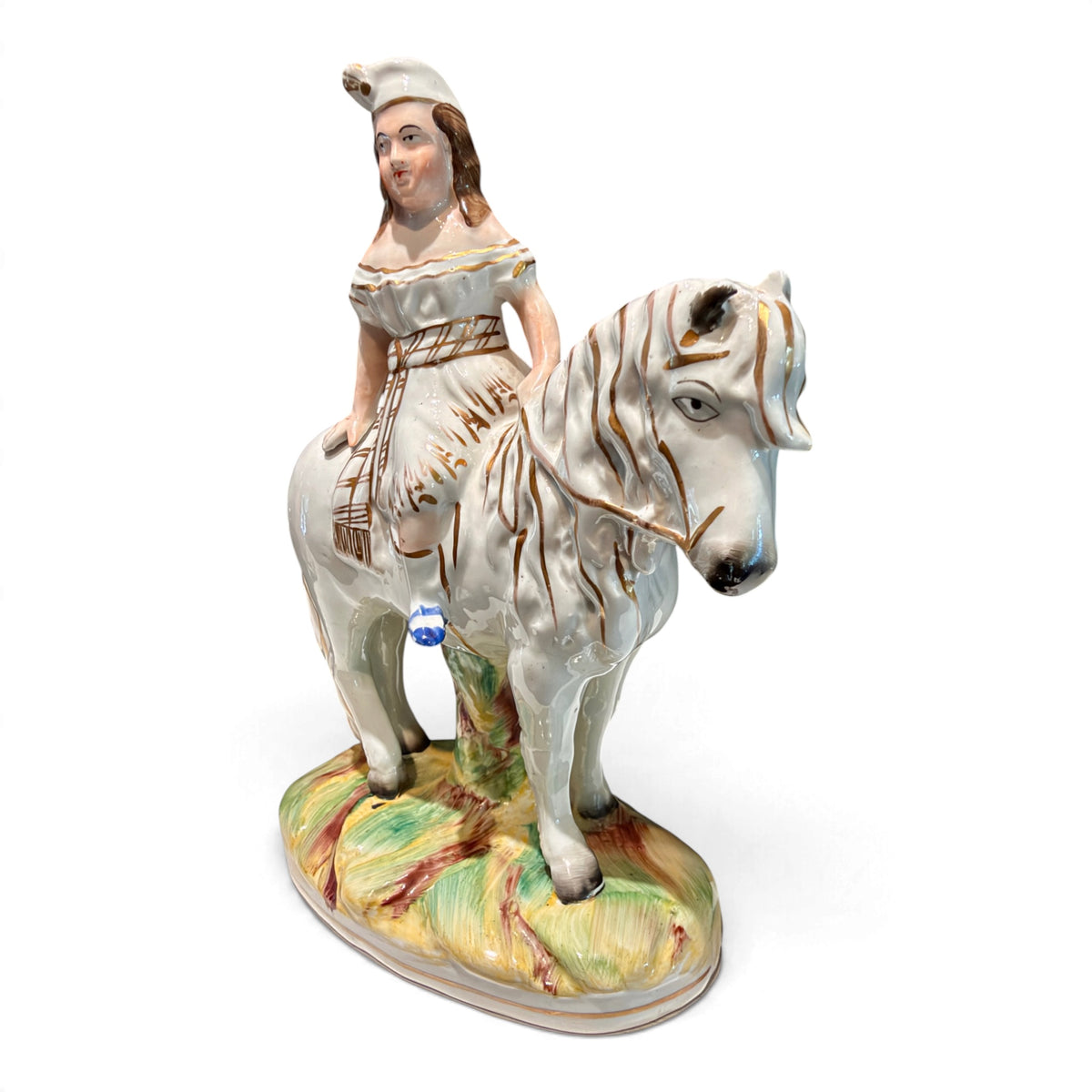 Antique Victorian Staffordshire Lady on Horse Equestrian Figurine
