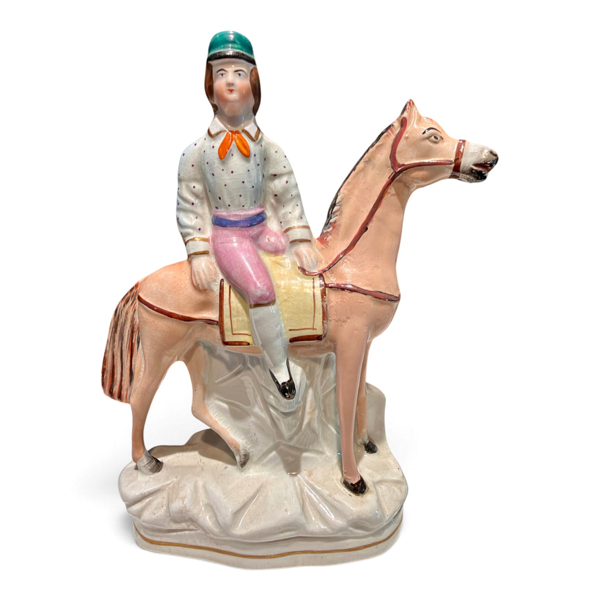 Antique Victorian Staffordshire Equestrian Jockey on Horseback Figurine | Circa 1860–1880