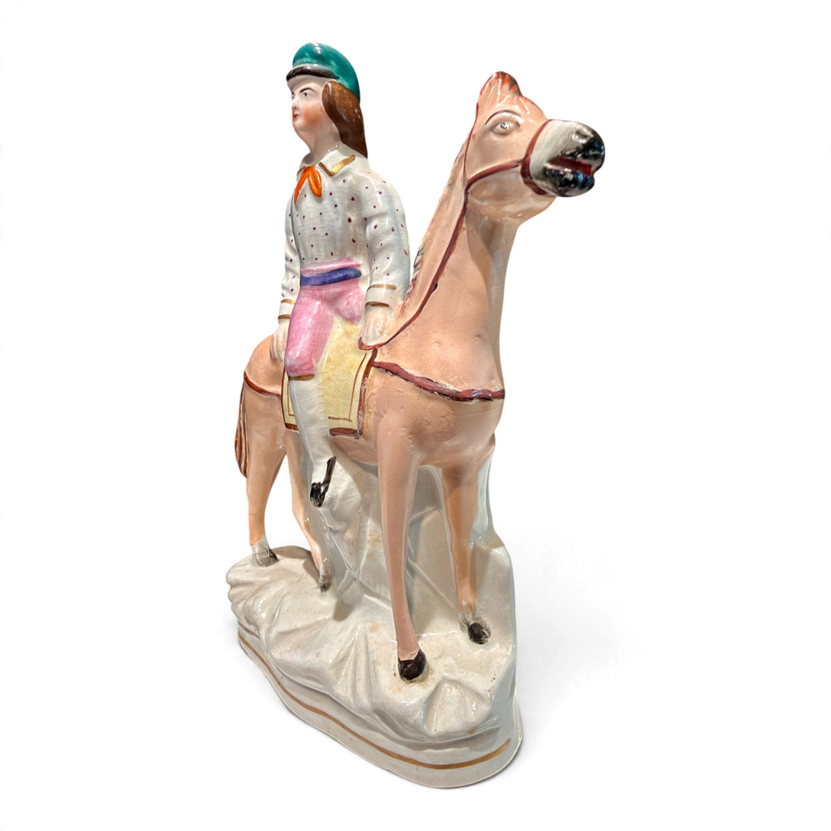 Antique Victorian Staffordshire Equestrian Jockey on Horseback Figurine | Circa 1860–1880