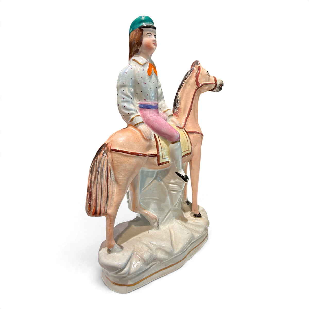 Antique Victorian Staffordshire Equestrian Jockey on Horseback Figurine | Circa 1860–1880