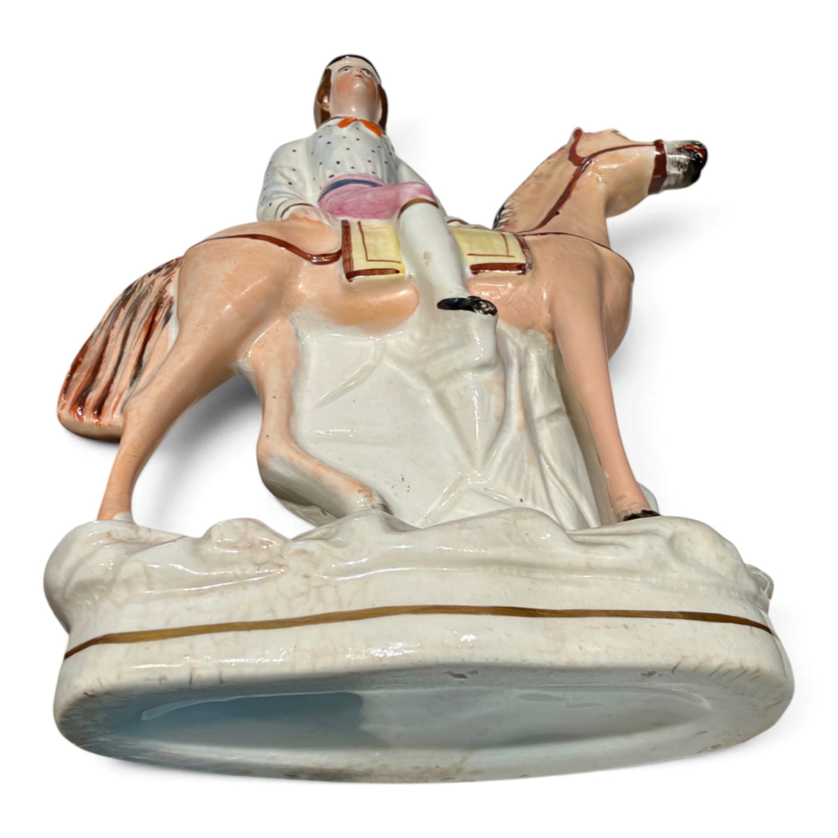 Antique Victorian Staffordshire Equestrian Jockey on Horseback Figurine | Circa 1860–1880