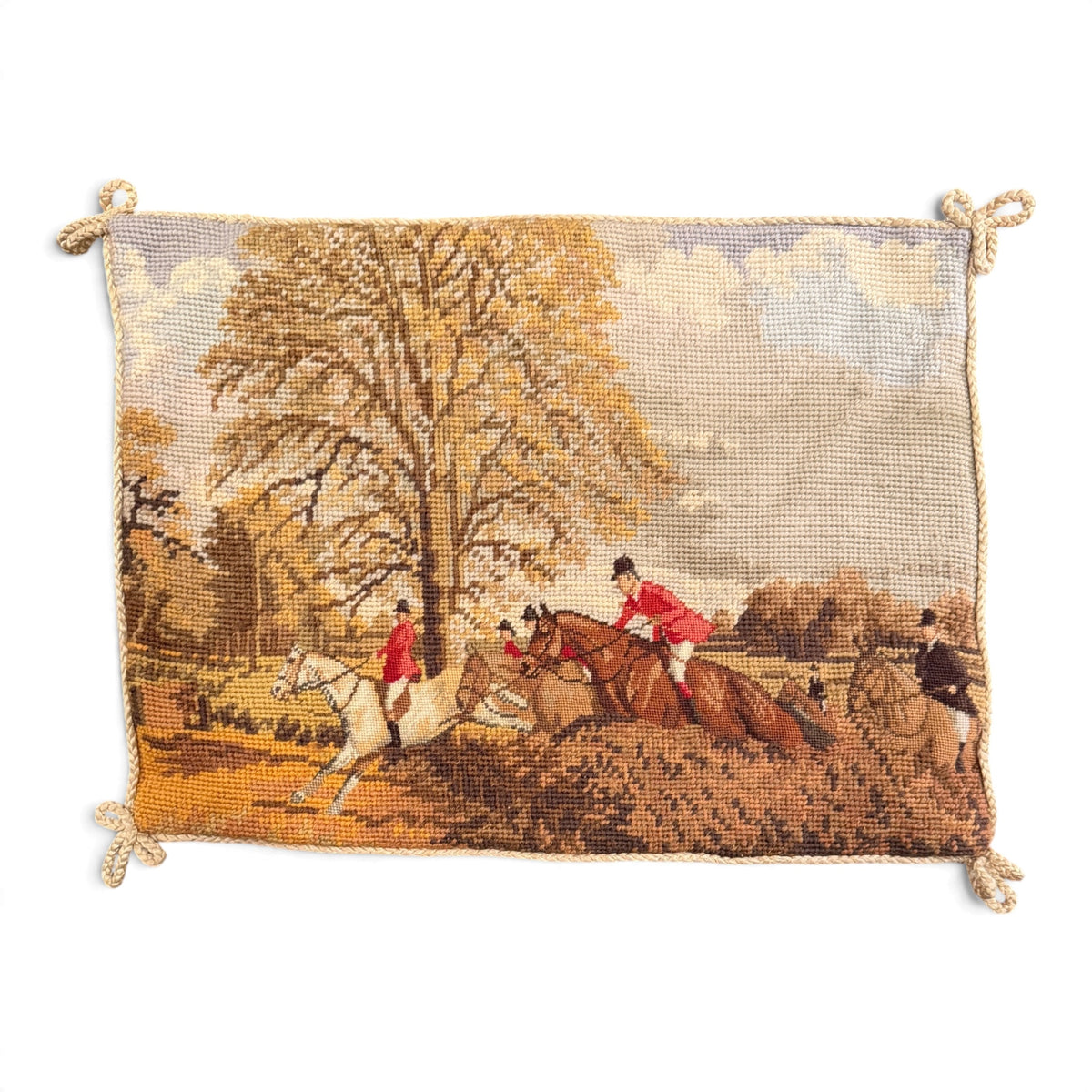 Vintage English Fox Hunting Needlepoint Pillow Cover
