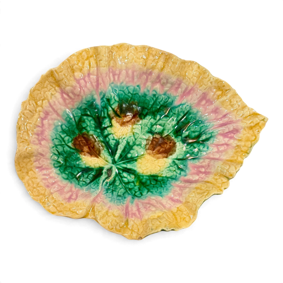 Antique Etruscan Majolica Begonia Leaf Dish | Griffen, Smith & Hill | c. 1880