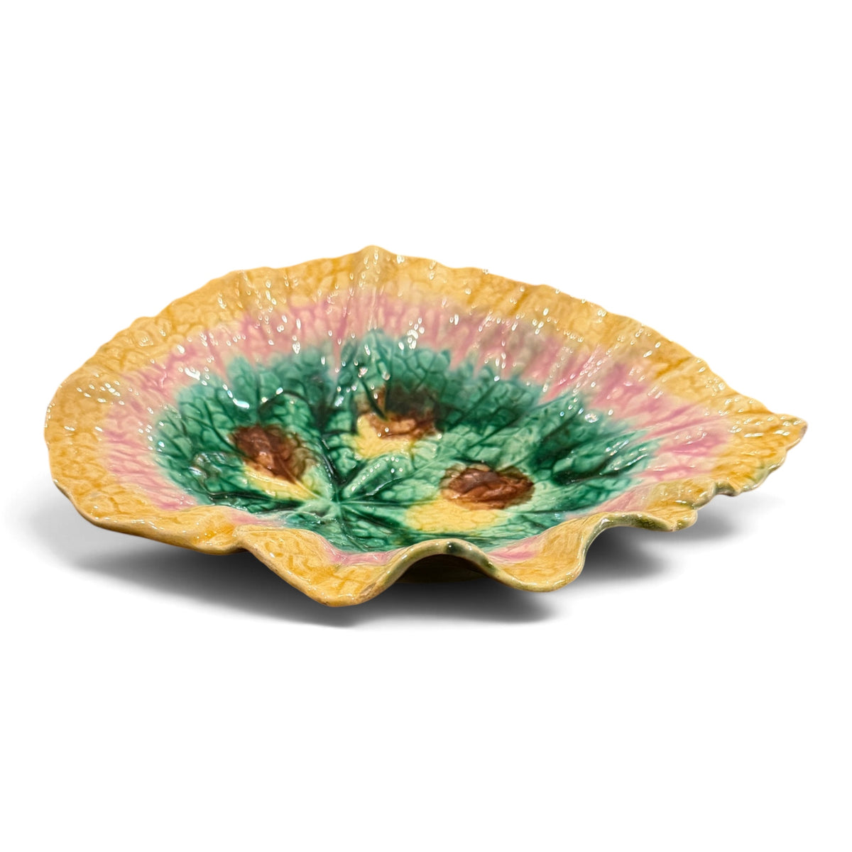 Antique Etruscan Majolica Begonia Leaf Dish | Griffen, Smith & Hill | c. 1880