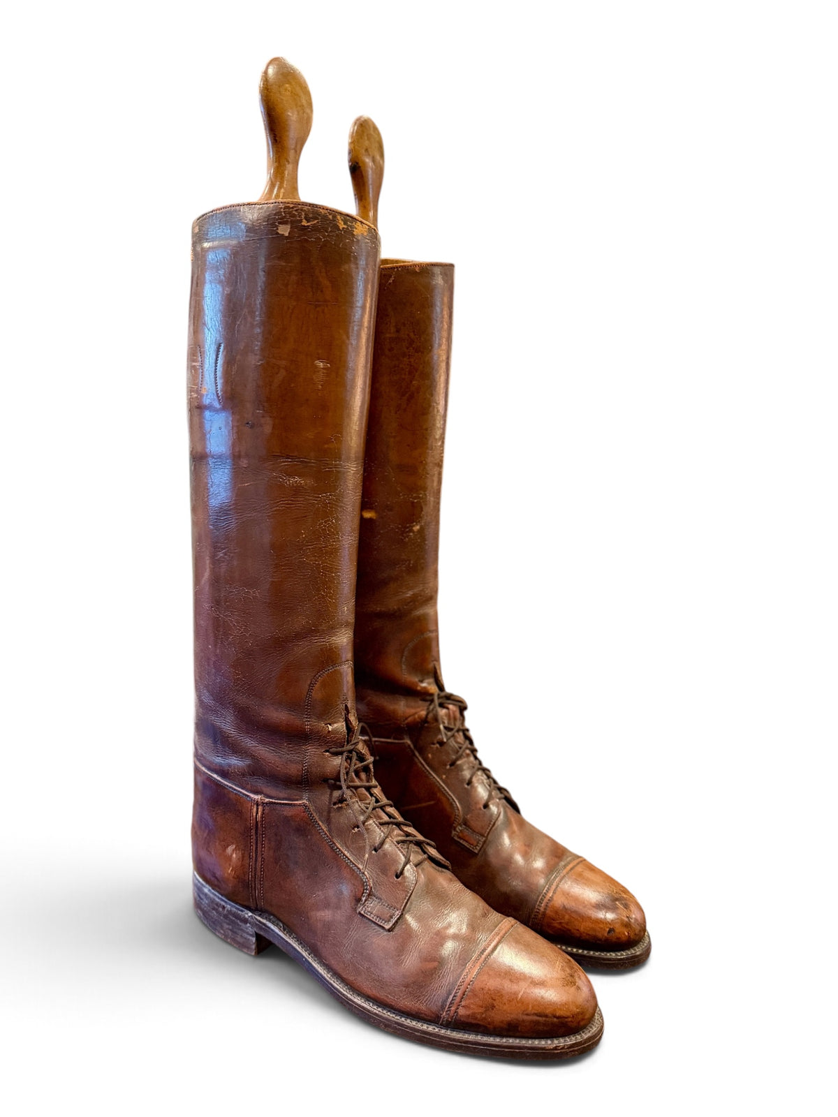 Vintage Custom Dehner Leather Equestrian Field Boots with Wooden Boot Trees