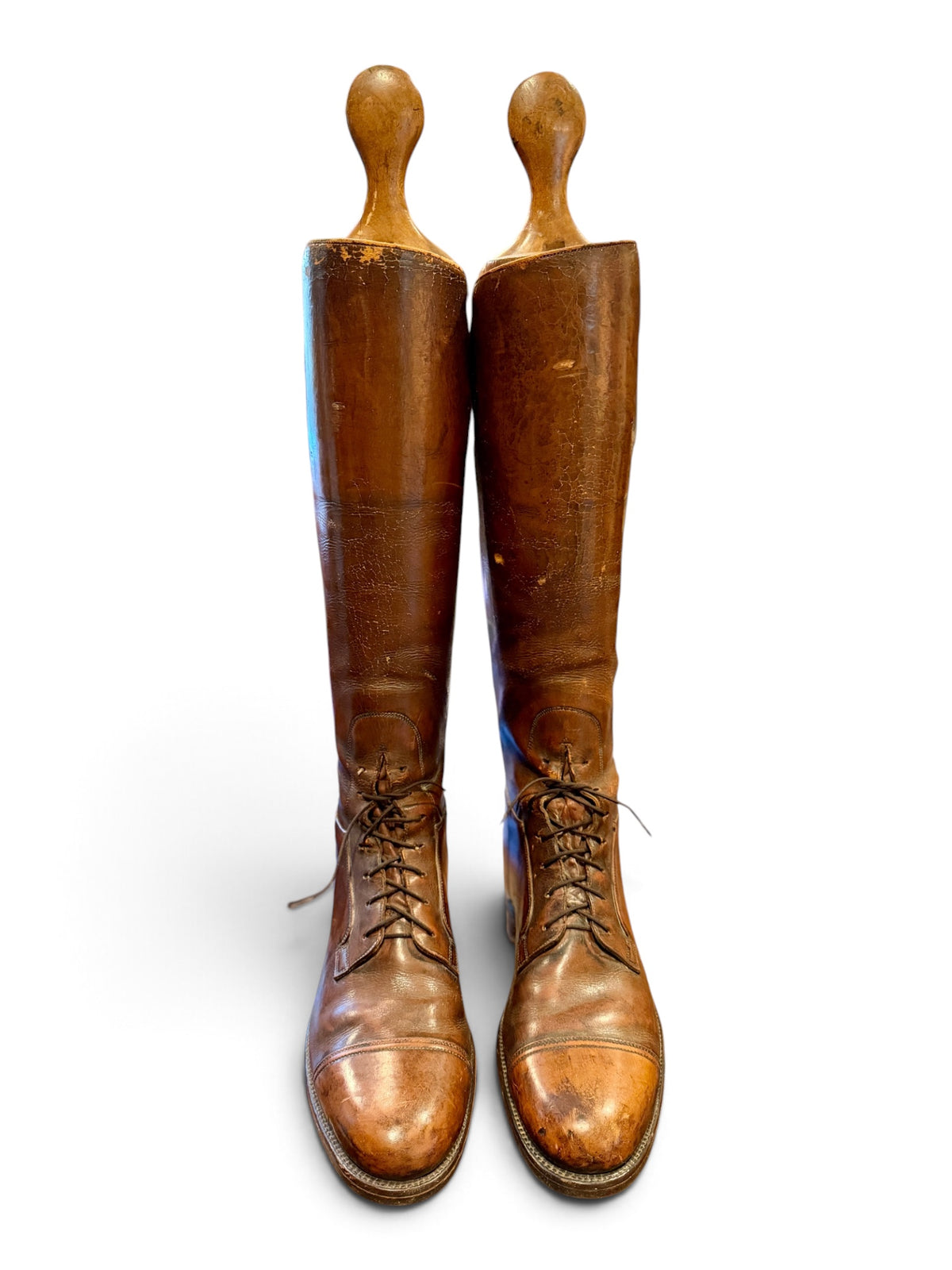 Vintage Custom Dehner Leather Equestrian Field Boots with Wooden Boot Trees