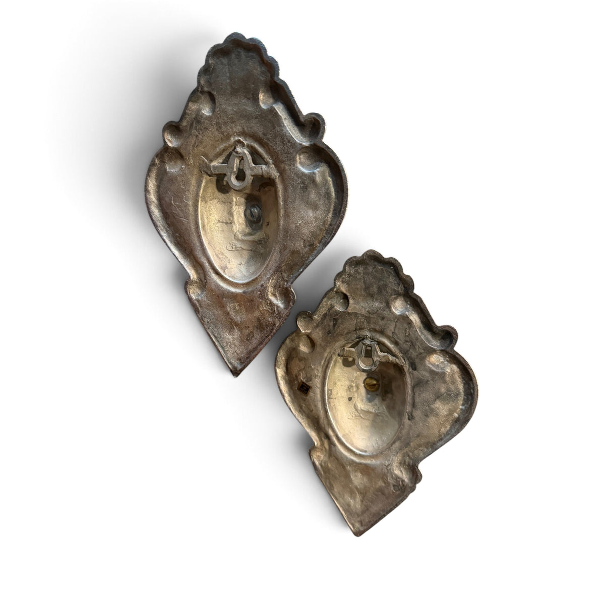 Vintage Silver Rococo Wall Candle Sconces - Pair