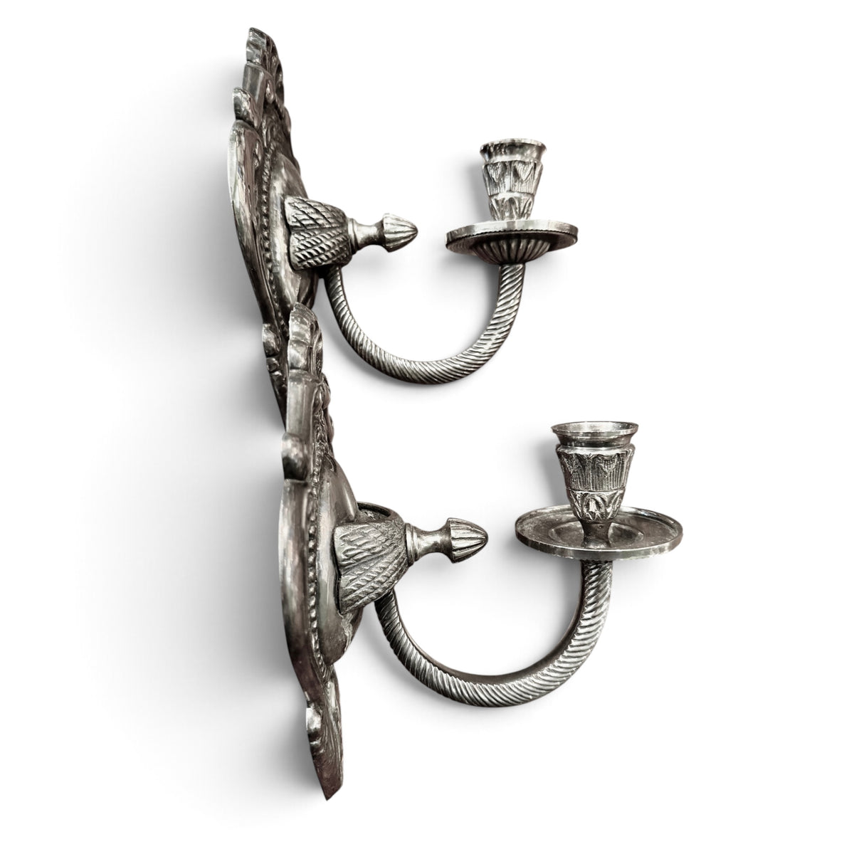 Vintage Silver Rococo Wall Candle Sconces - Pair