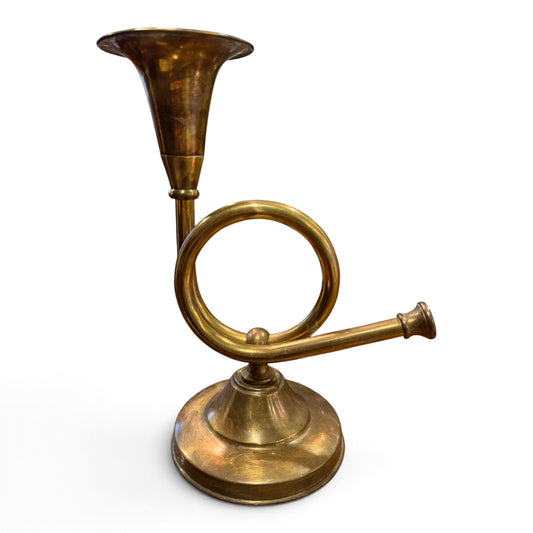 Vintage Solid Brass Hunt Horn Candelabra